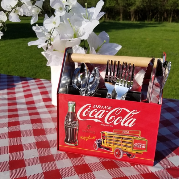 Coca-cola Tin Napkin and Utensil Caddy - Picture 4 of 7